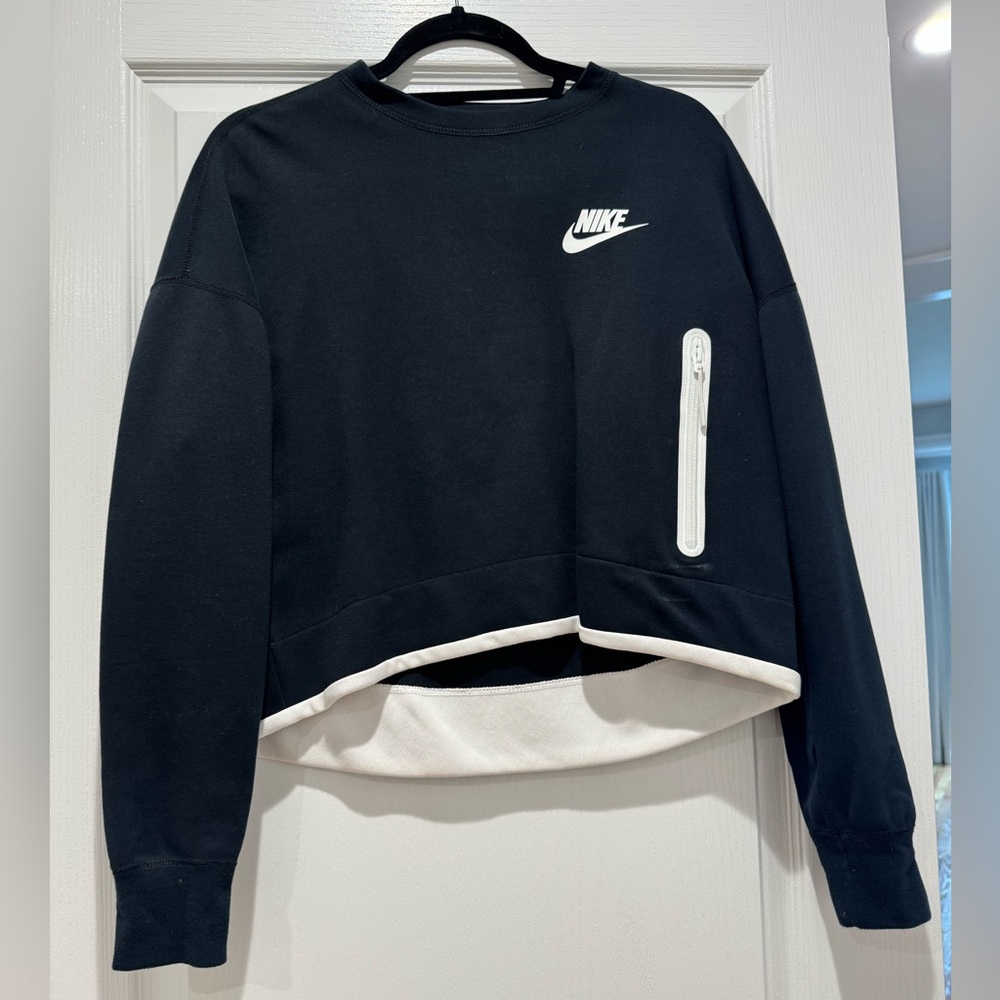 Nike Women's Black Crew Neck Sweater with White Accents